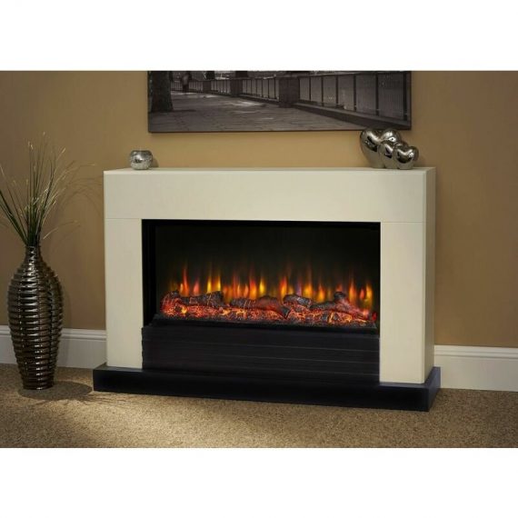 Raby Electric Fireplace Fire Heater Heating Real Log Effect Remote - White - Suncrest RAB1024 5060534980372
