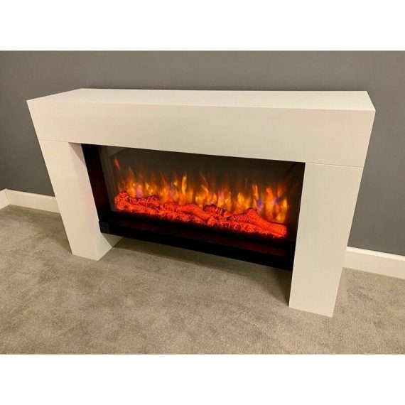 Detroit Electric Fireplace Fire Heater Heating Real Log Effect Remote - White - Suncrest DTR1024 5060534980402