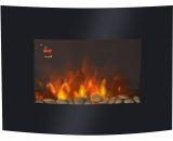 Led Curved Glass Electric Wall Mounted Fire Place Fireplace Heater - Black - Homcom 5060348501114 5060348501114