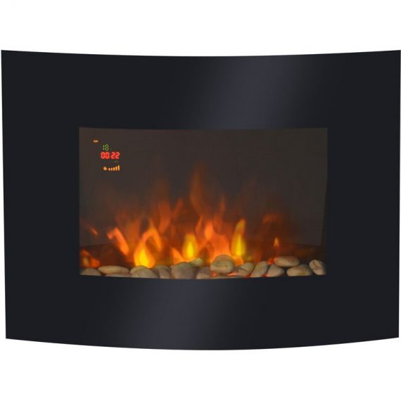 Led Curved Glass Electric Wall Mounted Fire Place Fireplace Heater - Black - Homcom 5060348501114 5060348501114