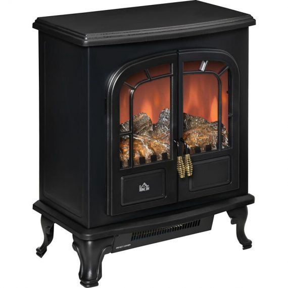 Free standing Electric Fireplace Stove w/ led Fire Flame Effect Black - Black - Homcom 5056534521653 5056534521653
