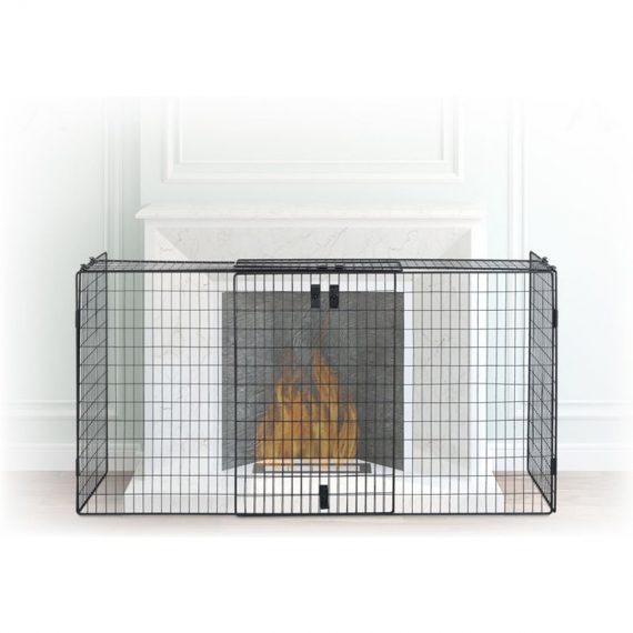 Fireplace Screen, Spark Guard, Steel Safety Barrier, 160 cm Width, Iron, Black - Relaxdays 10022306_0_GB 4052025223069