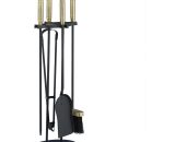 Fireplace Companion Tools, 5-Piece Set with Shovel, Broom, Poker, Tongs & Stand, Steel & Brass, Black/Gold - Relaxdays 10028781_0_GB 4052025287818