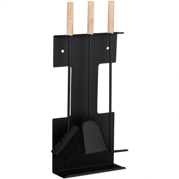 Modern Fireplace Set, 4-Piece Companion Tools, Shovel, Broom, Poker and Stand, Black - Relaxdays 10028788_0_GB 4052025287887