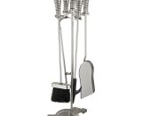 Relaxdays Fireplace Set, 5-piece Set, Poker, Ash Shovel, Broom, Tongs & Stand, Antique Design, Steel, 64x22x20, Silver 10037813_0_GB 4052025378134