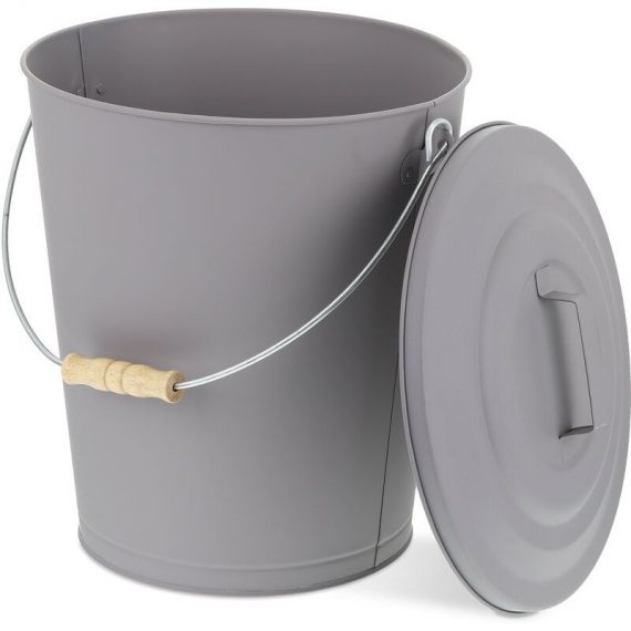 Ash Bucket with Lid, 24l, Charcoal Bin with Handle, Round, Fireplace/Stove/Barbecue, HxØ: 42 x 35.5 cm, Grey - Relaxdays 10037804_0_GB 4052025378042