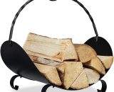 Relaxdays Firewood Basket Metal, Elegant Wood Carrier with Handle, Inside, for Fireplace, HWD: 42.5 x 43.5 x 30cm, Black 10033827_0_GB 4052025338275