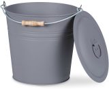 Relaxdays Ash Bucket with Lid, 12 l, Charcoal Bin with Handle, Round, Fireplace/Stove/Barbecue, HWD: 30x33x31.5 cm, Grey 10033833_0_GB 4052025338336