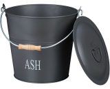 Ash Bucket with Lid, 12l, Charcoal Bin with Handle, Round, Fireplace/Stove/Barbecue, hwd: 30x34x35 cm, Grey - Relaxdays 10033834_0_GB 4052025338343