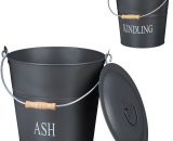 Ash and Wood Storage Buckets with Lid, 12l each, with Handle, Round, Fireplace/Stove/Grill, 30x33x35 cm, Grey - Relaxdays 10033835_0_GB 4052025338350