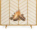 Golden Single Panel Fireplace Screen Decorative Mesh Spark Guard Freestanding - Costway HW65645 615200204075