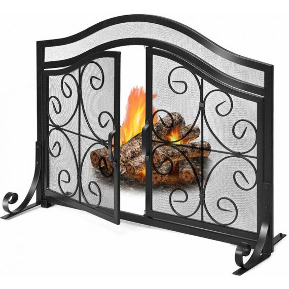 Magnetic 2 Doors Fireplace Screen Gate Large Spark Fire Guard Mesh Protector HW61476 615200215019