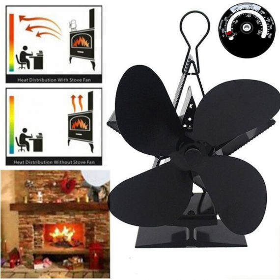 Fireplace Fan Started Eco Quiet Fireplace Fan Small Fan Wood Stove/Pellet Stove/Gas Stove + Magnetic Wood Stove Thermometer TM1055416-A 9777912637853