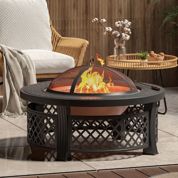 Livingandhome - 81CM Garden Fire Pit Brazier Heater bbq Firepit Table with bbq Grill PM0162 723803409671
