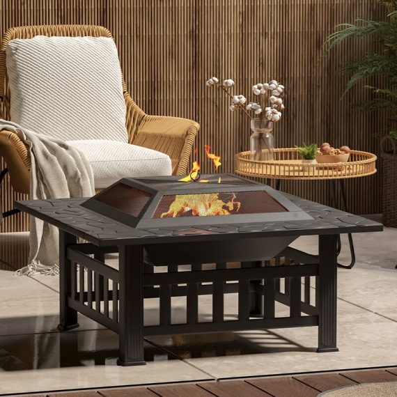 Livingandhome - 81CM Garden Fire Pit Brazier Patio bbq Firepit Table with bbq Grill PM0161 723803409664