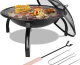Fire Bowl with Grill Grate & Protective Grille, 54x54x43cm, Multifunctional Fire Pit for Heating/BBQ, Garden Patio Fire Pit, Foldable & Portable Fire 794775166510 794775166510