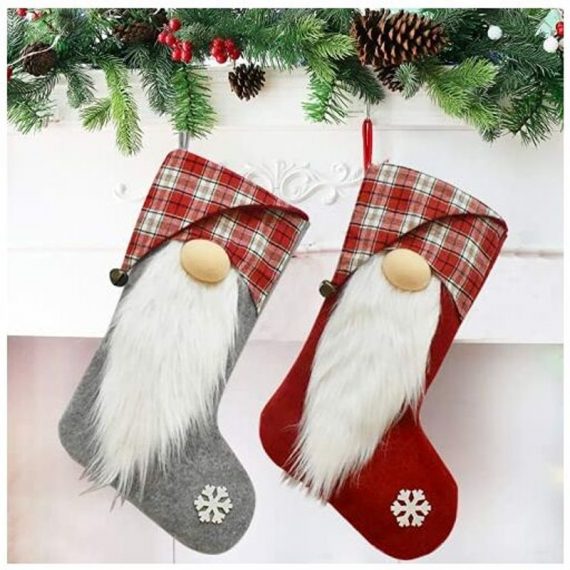 2 Large Christmas Socks Hanging Santa Gift Bag, Snowflake Christmas Decoration Fireplace Tree Candy Bag RBD016118lc 9784267164545