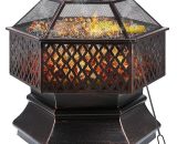 Fire Bowl,Hexagonal Fire Pit, Garden, Fire Basket with Grill Grate, Spark Guard Grate, Poker & Charcoal Grate, for Heating/BBQ, Fire Bowls for the 1017791 768558597839