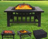 3 in 1 Garden Fire Pit with bbq Grill Shelf, Multifunctional Fire Pit for Heating/BBQ, Garden Terrace Fire Bowl, Square Metal Fire Basket with 117555 630128961411