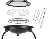 Fi re Bowl with Grill Grate & Protective Grille, Heating/BBQ, Garden Patio Fire Pit, Foldable & Portable Fire Basket & Grill, for Camping Picnic H11013973 735940009539