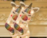 Bette Christmas Hanging Socks 2pcs Cute Unicorn with Light Fireplace Decoration, Christmas Stocking Cloth Gift Bag, Christmas Boot Fillable Candy Bag LOW018557 9408568007706
