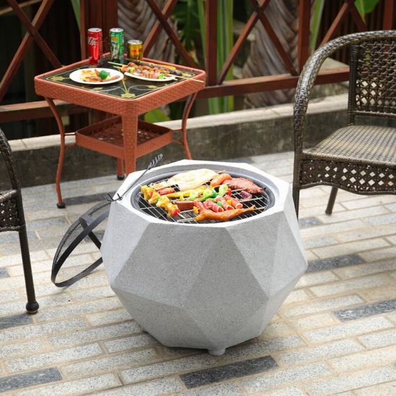 Livingandhome - Angular Shape Outdoor Round Fire Pit Charcoal Grill AI0821 735940224192