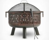 VonHaus Fire Pit Bowl – Geo Firepit with Spark Guard & Poker - Outdoor, Garden, Patio Heater/Burner for Wood & Charcoal – Round Shape – Strong Steel 2517026 5056115701054