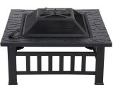 Yaheetech - 3 in 1 Outdoor Fire Pit Metal Square Firepit - black 591504 646253808088