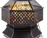 30'' Bonfire Pit Patio Fireplace, Backyard/Camping Fire Pit , Hex Metal Fire Bowl Stove with Spark Mesh Cover, Poker, Portable Outdoor Fire Pit 1017791-1 674012904733