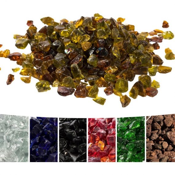 4 Kg Lava Rocks for Gas Fire Pit, Tempered Fire Glass, Safe for Outdoor Garden Gas Fire Pits, Amber Yellow - Amber Yellow - Teamson Home PT-FG0005 810083331058