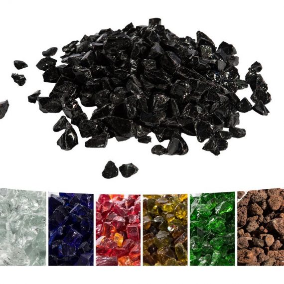 4 Kg Lava Rocks for Gas Fire Pit, Tempered Fire Glass, Safe for Outdoor Garden Gas Fire Pits, Black - Black - Teamson Home PT-FG0003 810083331034