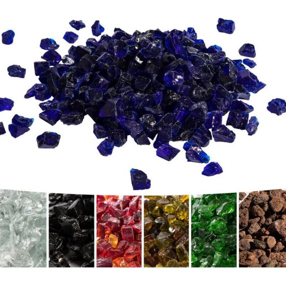 4 Kg Lava Rocks for Gas Fire Pit, Tempered Fire Glass, Safe for Outdoor Garden Gas Fire Pits, Blue - Blue - Teamson Home PT-FG0002 810083331027