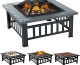 AKA - Fire Pit Table with bbq Grill Shelf, 3 in 1 Square Firepit for Barbecue, Heater, Ice Pit, Metal Brazier for Garden Patio Outdoor, with huopeng1