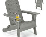 Folding Adirondack Chair, Weather Resistant Patio Chair with Built-in Cup Holder, Outdoor Armchair Lounger for Fire Pit, Patio, Garden, Backyard NP10250GR 6085650684682