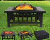 Fire Pit with Barbecue Grill Shelf, Outdoor Metal Brazier with Waterproof Cover - Gizcam 642380956111 642380956111