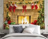 Merry Christmas Wall Tapestry 200x150cm Fireplace,Red Christmas Socks,Tree Wall Hanging Tapestry for Living Room Bedroom Dorm Wall Decor,Party YBD023302WJY 9349843297361