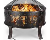 Fire Bowl, 27 Inch Fire Pit, Fire Basket with Spark Protection Grid, Poker & Charcoal Grate, for Heating/BBQ, Fire Bowls for Garden, Beach, Patio, 702735783806 702735783806