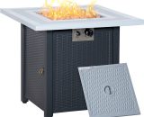 Outdoor Propane Gas Fire Pit Table w/ Lid and Lava Rocks, Black - Black - Outsunny 5056534574437 5056534574437