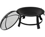Fire Pit Heater Round Cover Wood Burning Metal Black 30" Outdoor - Black - Outsunny 5055974868632 5055974868632