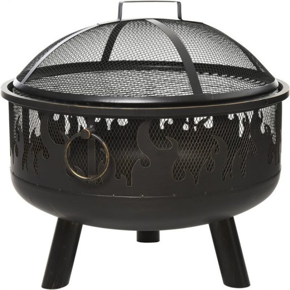 Outsunny - 61.5cm 2-In-1 Outdoor Fire Pit & Firewood bbq Garden Cooker Heater - Black 5056399122507 5056399122507