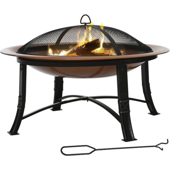 Firepit Outdoor Patio Heater w/Spark Screen Cover, Log Grate, Poker - Bronze - Outsunny 5056399125881 5056399125881