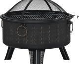 Asupermall - 64 cm Outdoor Fire Pit, Steel Fire Pits, Bonfire Fire pit, Patio bbq Camping, Outdoor Fireplace with Mesh Cover, Cooking Grate, Poker, GG-MX286951AAA-UK 755924248105