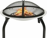 Topdeal - 2-in-1 Fire Pit and bbq with Poker 56x56x49 cm Stainless Steel FF313353_UK FF313353_UK