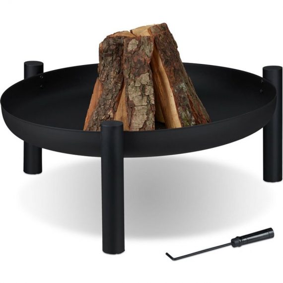 Fire Bowl with Diameter 80 cm, Including Poker, Firepit for Garden & Terrace, Round, Steel Flame Basket, Black - Relaxdays 10032694_0_GB 4052025326944