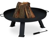 Fire Bowl with Diameter 80 cm, Including Poker, Firepit for Garden & Terrace, Round, Steel Flame Basket, Black - Relaxdays 10032692_0_GB 4052025326920