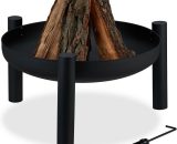 Fire Bowl with Diameter 60 cm, Including Poker, Firepit for Garden & Terrace, Round, Steel Flame Basket, Black - Relaxdays 10032693_0_GB 4052025326937