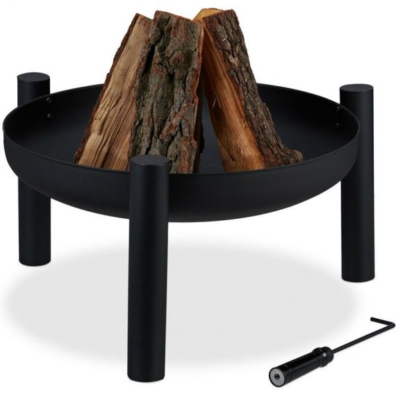 Fire Bowl with Diameter 60 cm, Including Poker, Firepit for Garden & Terrace, Round, Steel Flame Basket, Black - Relaxdays 10032693_0_GB 4052025326937