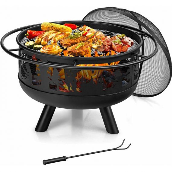30" Patio Round Fire Pit 2-in-1 Heavy-Duty Metal Fire Bowl w/ Spark Screen Cover NP10231BK 615200218331