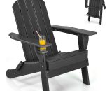 Folding Adirondack Chair, Weather Resistant Patio Chair with Built-in Cup Holder, Outdoor Armchair Lounger for Fire Pit, Patio, Garden, Backyard NP10250BK 6085648796212
