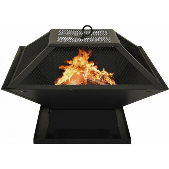 2-in-1 Fire Pit and bbq with Poker 46.5x46.5x37 cm Steel - Hommoo DDvidaXL313354_UK